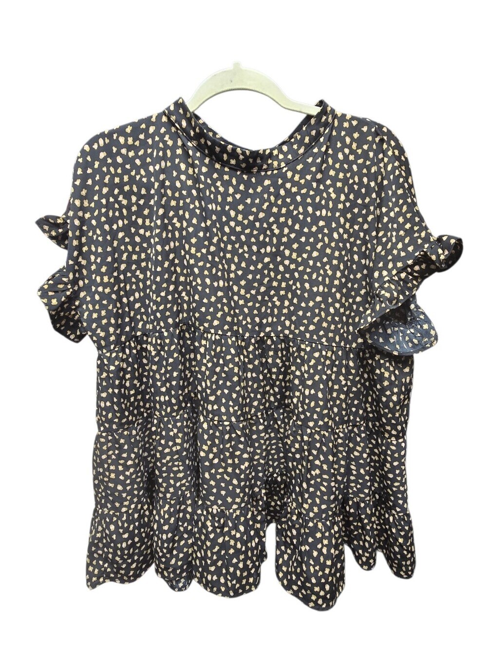 Ott Anthropologie Black Animal Print Tiered Top Sz. XL